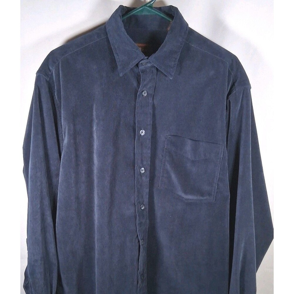 Basic Options Men's Blue Corduroy Long Sleeve Button Up Shirt Size Medium